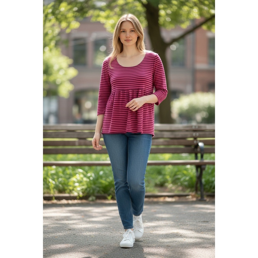 Garnet Hill 100% Cashmere Striped Scoop Neck‎ Sweater Pink Purple Womens Large